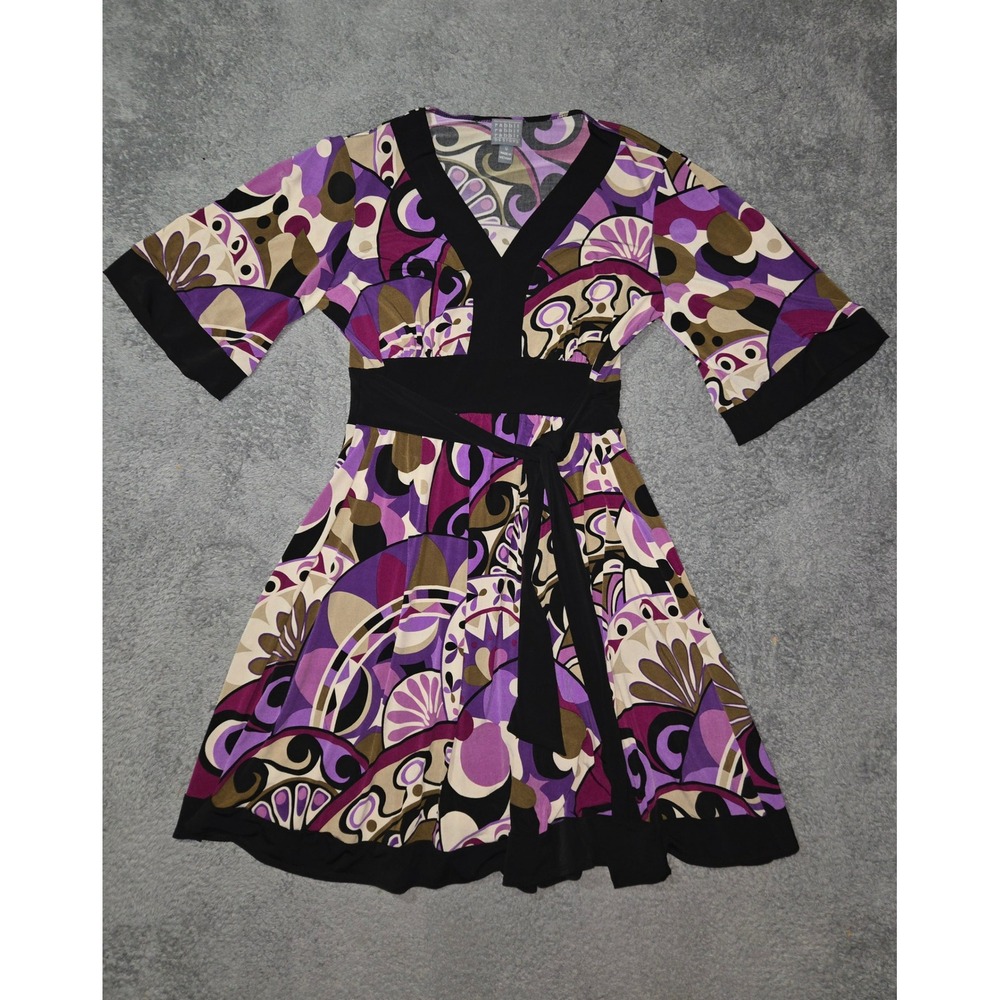 Rabbit Rabbit Designs Purple Retro Stretch Kimono Sleeve Dress Size 12 Hippie